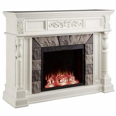 China Hotel 62 Inch Pure White Carved Decorative Electric Fireplace Heaters for sale