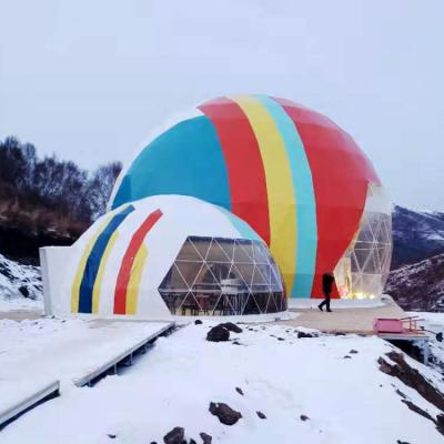 China Diagonal Tethering Type Outdoor Waterproof Glamping Resort Restaurant or Hotel Geodesic Dome Luxury Tents for sale