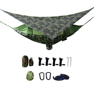 China Customized lightweight/durable/portable/waterproof portable nylon hammock tarp and durable camouflage camping mosquito net canopy suit for hiking for sale