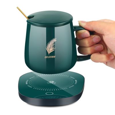 China 2022 Stocked Hot Selling 380ML Mug Smart Thermostat 55 Degree Self Heating Ceramic Coffee Mug Heater Set With Lid Stirring Spoon Gift Box. for sale