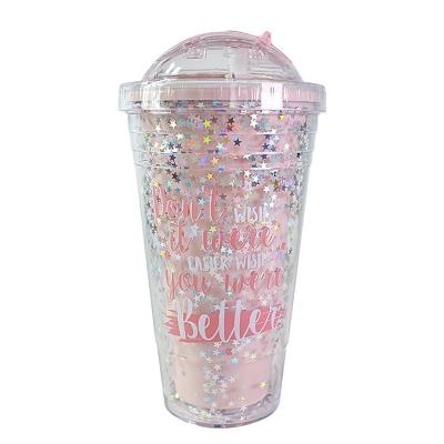 China Fashion new plastic personality creative large-capacity lady's straw cup creative water cup, double-layer color partic for sale