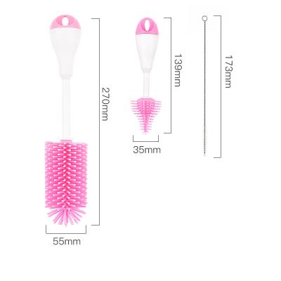 China 2021 viable new style 3 in 1 bpa free silicone 360 ​​degree rotating baby bottle cleaning brush with nipple and Straw Brush for sale