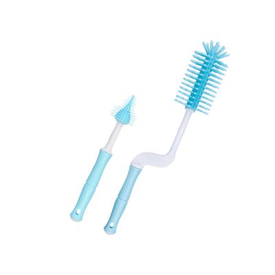 China 2021 Viable New Style 2 in 1 Set 360 Degree Rotary Supply All Round Food Grade Silicone Bottle Suspensible Nipple Cleaning Brush for sale