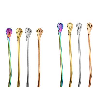 China Long Drinking Straws Yerba Mate Tea Spoon Spoon Bombillas Straws Stirring Stainless Steel Filter Straw Drinking Spoon for sale