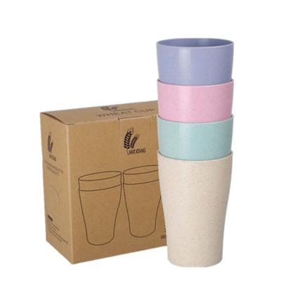 China Sustainable Reusable Wheat Straw Stacking Cups Eco Friendly Wheat Color Coffee Fiber Cups Kids Cups Set for sale