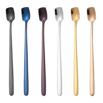 China 304 Stainless Steel Viable Square Main Ice Spoon Stirring Cup Spoon Bar Drinking Teaspoon Creative for sale