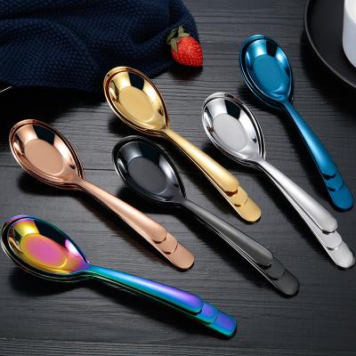 China Sustainable Metal Serving Spoon Teaspoon Gold Stainless Steel Salad Rice Spoons Set Custom Logo for sale