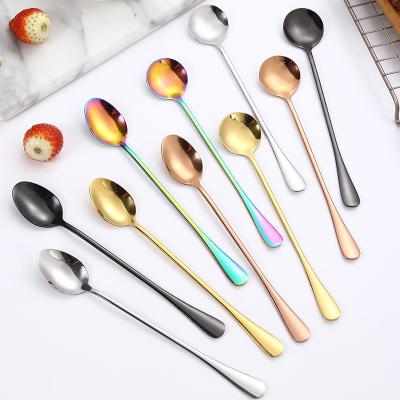 China Long Handle Stainless Steel Long Handle Spoon Mixing Bar Cocktail Stirring Round Spoon Spoon Milkshake Drinks Ice Tea Cold Spoon for sale