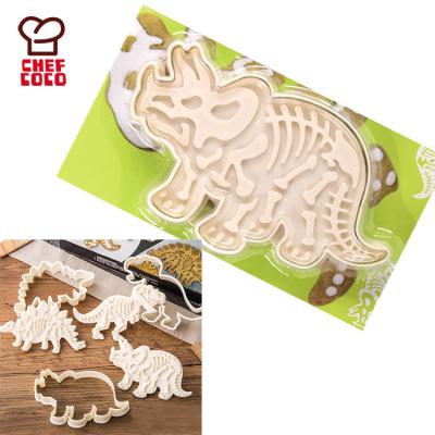 China Viable Dinosaur Cookie Cutters Punching Machines Emboss Bone Model Dinosaur Fossil Cake Topper Decoration Mold for sale