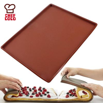 China Viable Non-Stick Silicone Cake Tray Roulade Baking Tray Roll Cake Roll Mold for sale