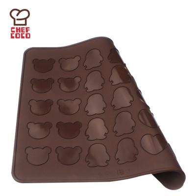 China Bear/Penguin/Heart Silicone Pastry Mat Non Stick Silicone Baking Mat 30 Holes Silicon Macarons Viable for Macaron for sale