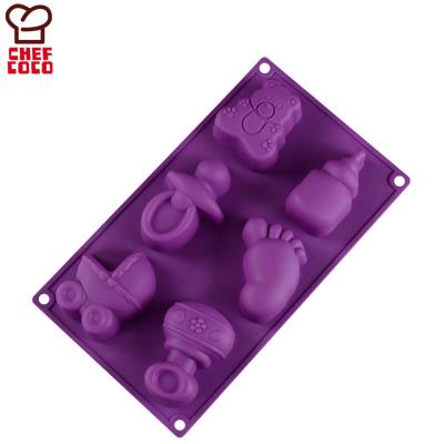 China Viable Baby Carriages Bottle Footprint Bear Cake Mold Making Supplies Chocolate Pan Silicone Shower Favor for sale