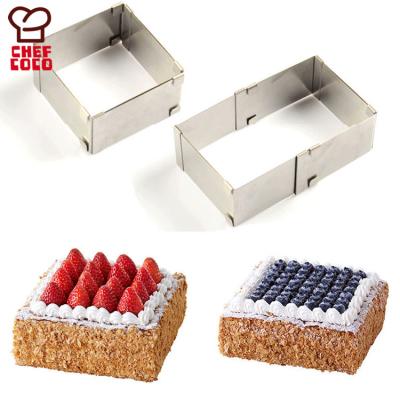 China Stainless Steel Sustainable Adjustable Rectangular Square Shape Mousse Cake Ring for sale