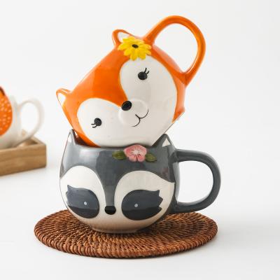 China Sustainable Supplier manufacturer ceramic coffee mug Creative 3D Fox coffee cup customized cartoon shaped ceramic mug for sale