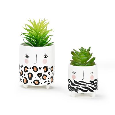 China Modern Hand Painted Plant Pot Animal Print Planter Ceramic Succulent Flower Pot for sale