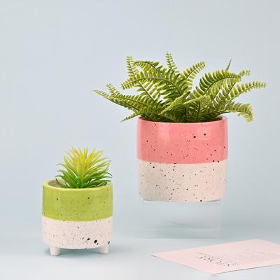 China Modern Handmade Splatter Double Dip Glazed Ceramic Pot Porcelain Planter For Indoor Plants for sale