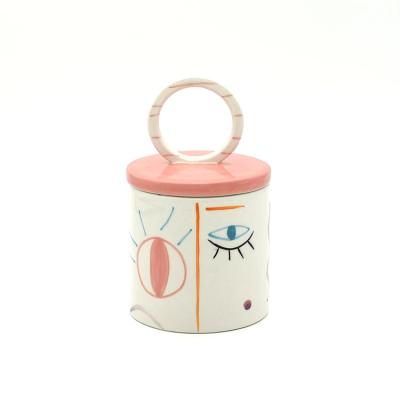 China Europe Lovely Face Design Ceramic Hand Painted Canister for sale