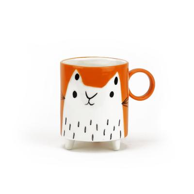 China Cat Coffee Mug Cute Hand Painted Viable with O Shape Handle and Legs for sale