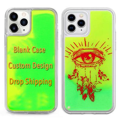 China Glow in the Dark Quicksand Neon Liquid Phone Case Custom Design Glow in the Dark Quicksand Neon Fluorescent Liquid Phone Case For iPhone 11 12 Pro Max for sale