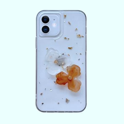 China High Quality Anti-drop Girl's 3D Flower Transparent Clear Shockproof Epoxy Gel Phone Case For promax iPhone13 for sale