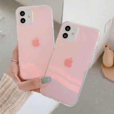 China Luxury Anti-fall square laser transparent rainbow shiny electroplating soft hard case for Iphone 12 pro 11 max Mini Cover for sale