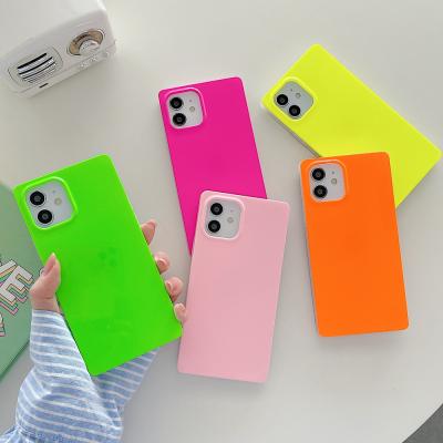 China Luxury Anti-fall Square Luminous Fluorescence Design For Women Neon Phone Case For iPhone 13 pro 12 pro 12 11 XR max max for sale