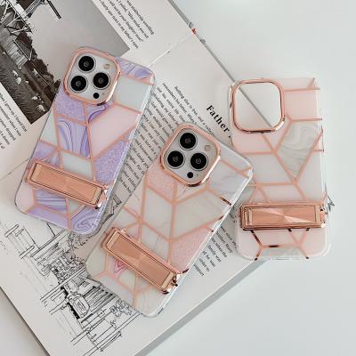 China 2021 New Arrival Luxury Geometric Marble Cell Phone Case Shockproof With Metal Stand For iPhone 13 pro 12 11 max for sale