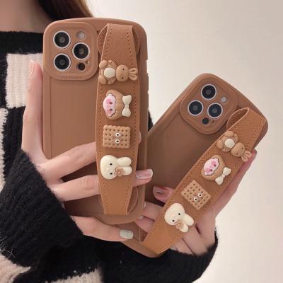 China Anti-drop Soft Silicone TPU Anti-scratch Shock Sbsorption 3D Cartoon Wrist Strap Phone Case For iphone 12 13 pro max for sale