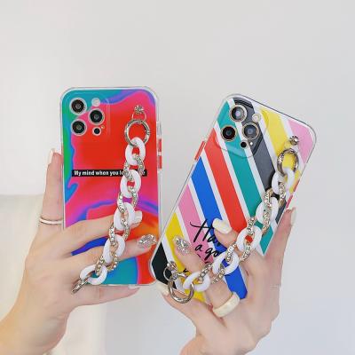 China Anti-drop fashion watercolor graffiti TPU shockproof phone case for iPhone 12 pro phone case with wristband cell phone case for sale