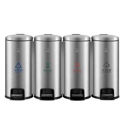 China Sustainable Classified 4 Trash Canteen Canteen Stainless Steel Double Trash Cans Step Fingerprint Resistant Trash Can For School for sale