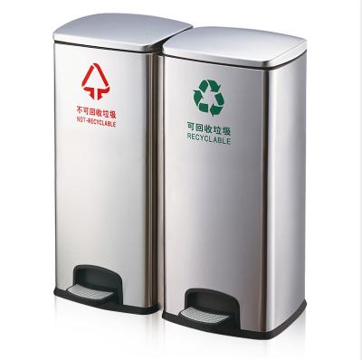 China Stainless Steel Sustainable Recycling Bin Large Capacity Shopping Mall Trash Can With Compartments for sale