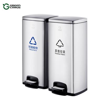 China Sustainable Waste Bin 2 Bin Recycling Bin Steel Stainless Steel Steel Double Compartment Recycle Bin for sale