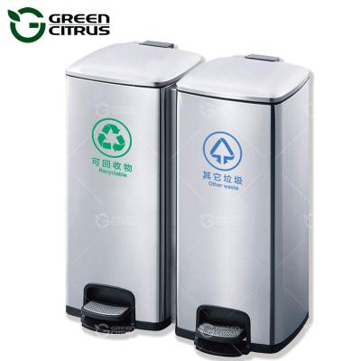 China Stainless Steel Sustainable Recycling Bin Large Capacity Shopping Mall Trash Can With Compartments for sale