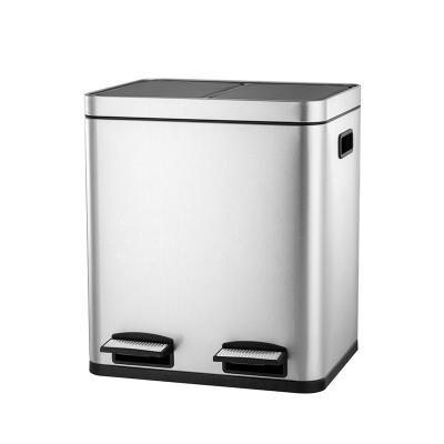 China Sustainable 10L+10L 2 Compartments Pedal Bin Soft Closing Stainless Steel Indoor Compost Bin for sale