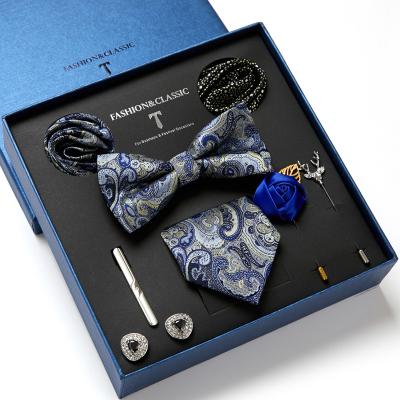 China 2021 New Fishion Fashion Men's Bow Tie Clip Set Square Necktie Gift Box Set Casual Formal Brooch Pocket for sale