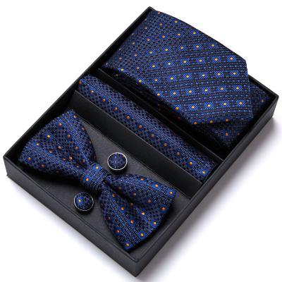 China Fishion Formal Men's Luxury Blue Bowtie Silk Link Pocket Squre Cufflinks Bowtie Set In Gift Box For Men's Gift for sale