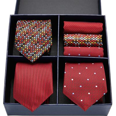 China Red Silk Paisley Dot Wedding Party Business StyleTie Set Solid Ties For Men Formal Men's Fashion Gift Box Casual for sale