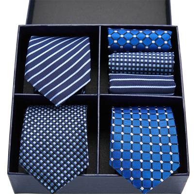 China Fashion Gift Box Mens Business Formal Casual 3Types Silk Tie Striped Paisley For Men Wedding Tie Set for sale