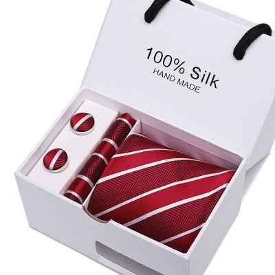 China Wholesale custom fashion formal casual tie+pocket fishion logo silk woven square tie set gift box set +cufflink for sale