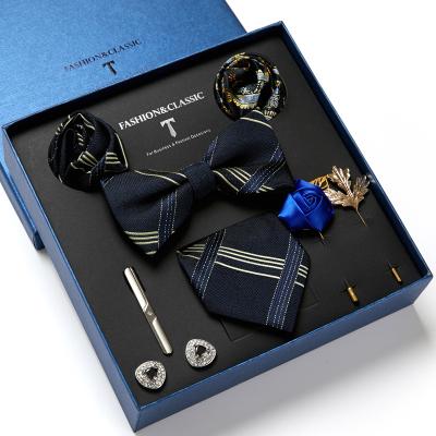 China Fishion Gift Box Casual Formal Tie Set Red Bow Tie Pocket Tie Clip 8 PCS Square Tie Set For Suit And Tuxedo Tie for sale