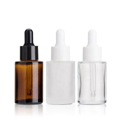 China 15ml 20ml 30ml 40ml Clear Amber Round Glass Frosted Serum Cosmetic Dropper Bottle for sale