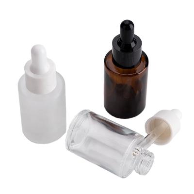 China Essential Oil Liquid Serum Bottle 20ml 30ml 50ml Dropper Essence Trial Flat Shoulder Frosted Clear Glass Dropper Bottle With Pipette Serum Dropper Bottle for sale