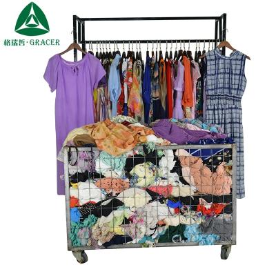 China Paper Wholesale Used Women Silk Dress Old Clothes Used Fabrics In China for sale