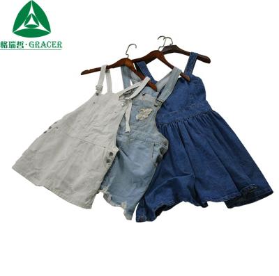 China Package Free Used Clothing Girl Dress Women's Jeans Skirt Denim Strap Dress for sale