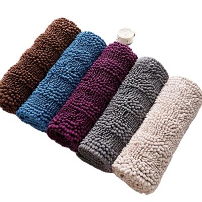 China Manufacturer Wholesale Blue Chenille Bath Mat Washable Non Slip Rug Bath Mat Set Washable Chenille for sale