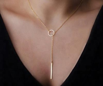 China Latest Trendy American Simple Bar Pendant 18k Gold Plated Thin Chain Custom Necklace for sale