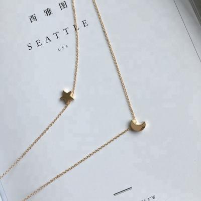 China TRENDY Moon Star Alloy Design Fashion Korea Pendant Two Layer Necklace for sale