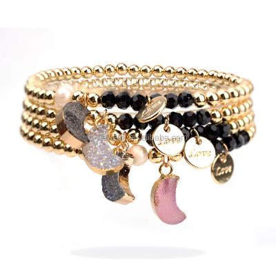 China Latest Trendy Charm Crystal Natural Stone Beads Bojiu Design Druzy Moon Love Bracelet for sale