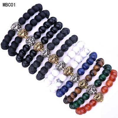 China TRENDY Design Lion Buddha Dumbbell Bracelet New Fashion Bead DIY Style Stone Marble Men Elastic Beads Bracelet for sale