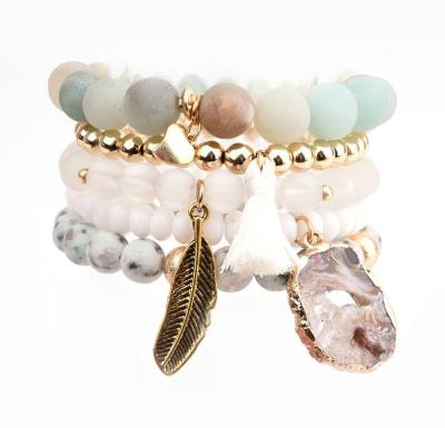 China Bojiu Trendy Fashion Agate Amazonite Druzy Bead Bracelet Natural Handmade Stack for sale